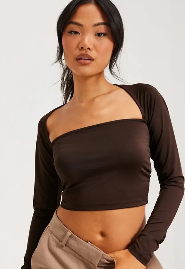 NLY Trend Flirty Square Top Långärmade toppar Brun