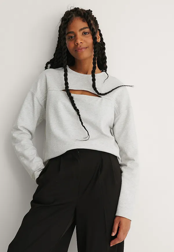 NA-KD Trend Ekologisk Sweatshirt Med Utskurna Detaljer - Grey