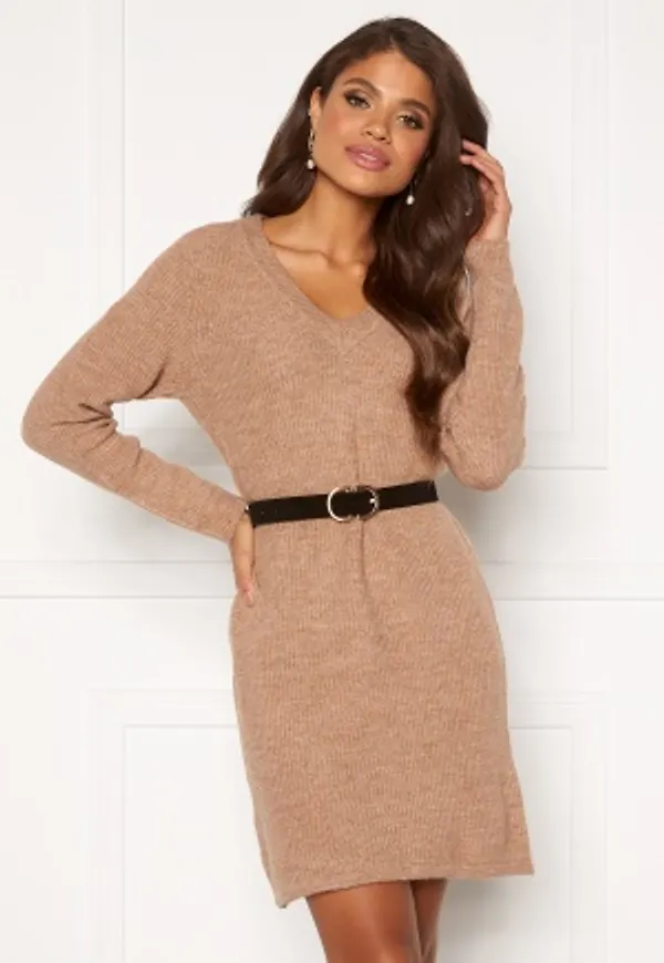 Pieces Ellen V-neck Knit Dress Natural XL