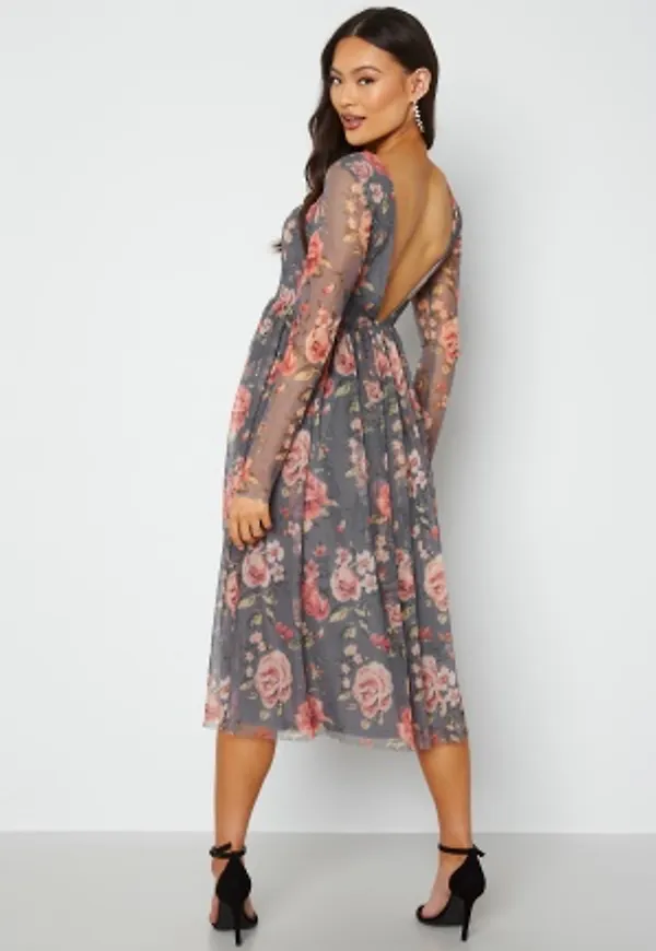 Bubbleroom Occasion Sabella Mesh Dress Light grey / Floral 38
