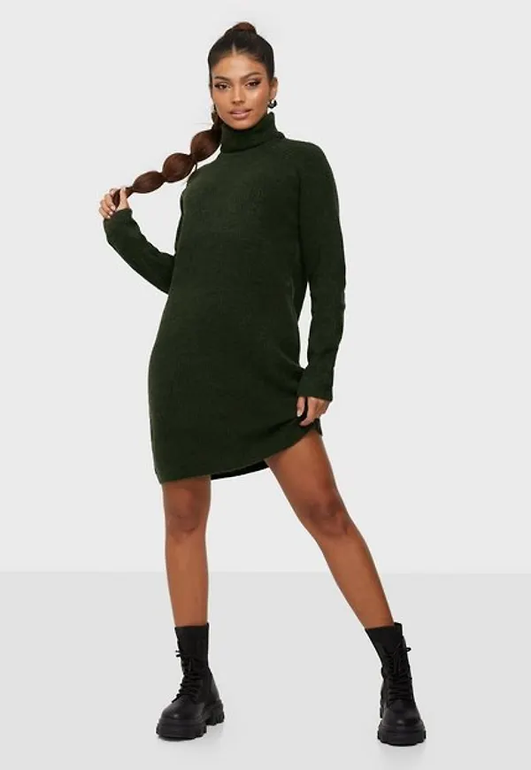 Pieces Pcellen Ls High Neck Knit Dress Noo Stickade klänningar Duffel Bag