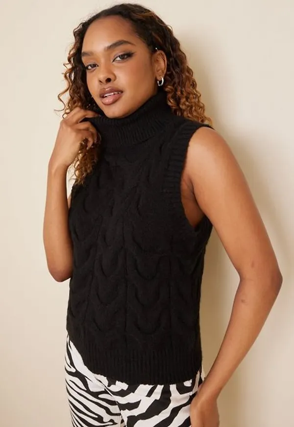 Jacqueline de Yong Jdyayra Roll Neck Cable Vest Knt Stickade västar Black