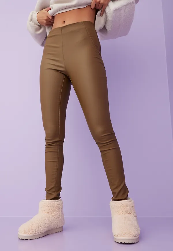 Object Collectors Item - Skinn - Sepia - Objbelle Mw Coated Leggings Noos - Byxor & Shorts - Leather