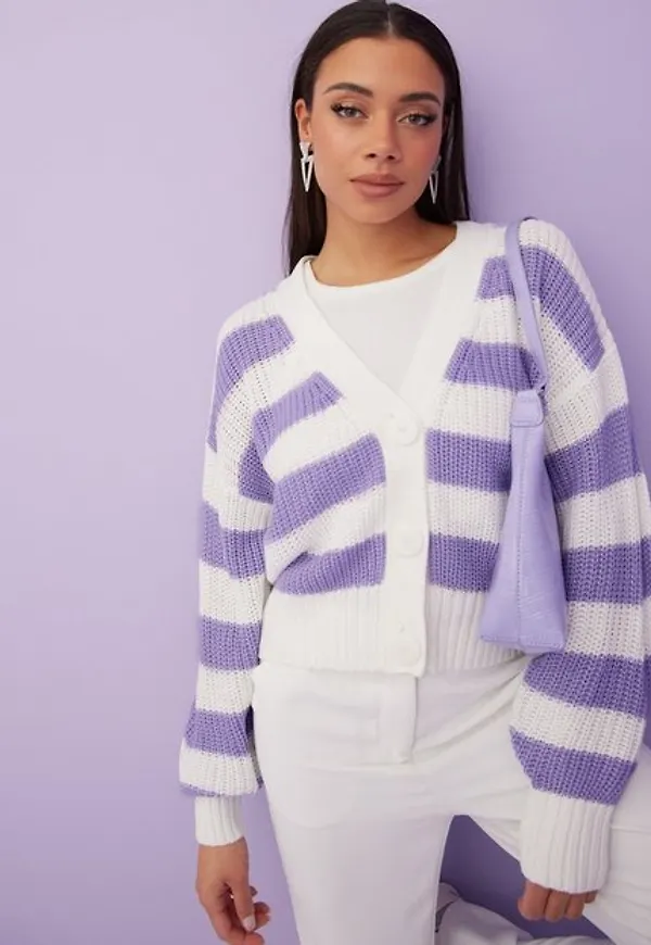 Jacqueline de Yong Jdynola Justy L/S Cardigan Knt Cardigans Cloud Dancer W Lavender Stripes