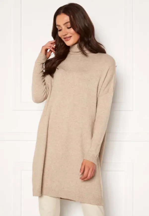 VILA Ril Rollneck L/S Knit Tunic Natural Melange L