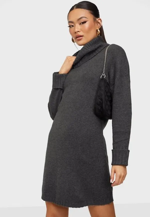 Jacqueline de Yong Jdytyra L/S Rollneck Dress Knt Stickade klänningar Dark Grey Melange