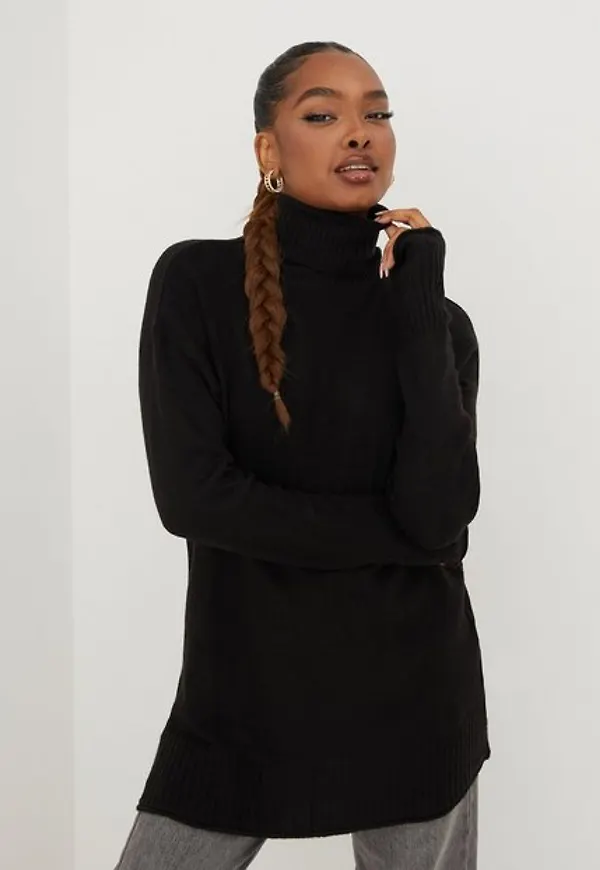 NLY Trend Long Roll Neck Knit Sweater Stickade tröjor Svart