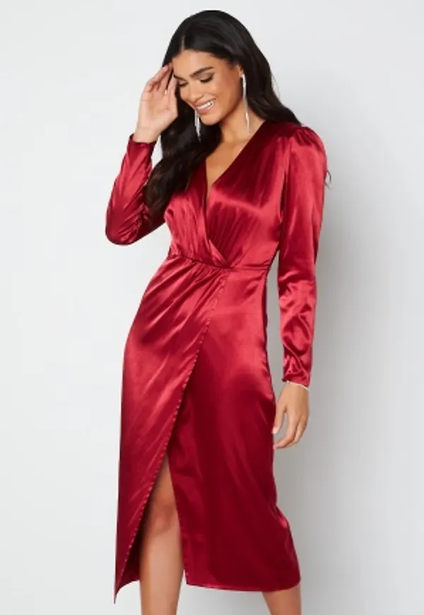 Chiara Forthi Lucie Satin Draped Dress Dark wine-red 42