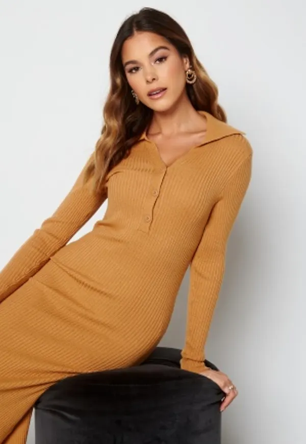 Y.A.S Cilla LS Knit Midi Dress Cashew XL