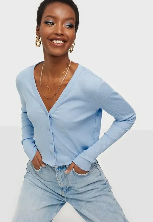 Noisy May Nmdrakey L/S Cropped Cardigan Noos Cardigans Chambray Blue