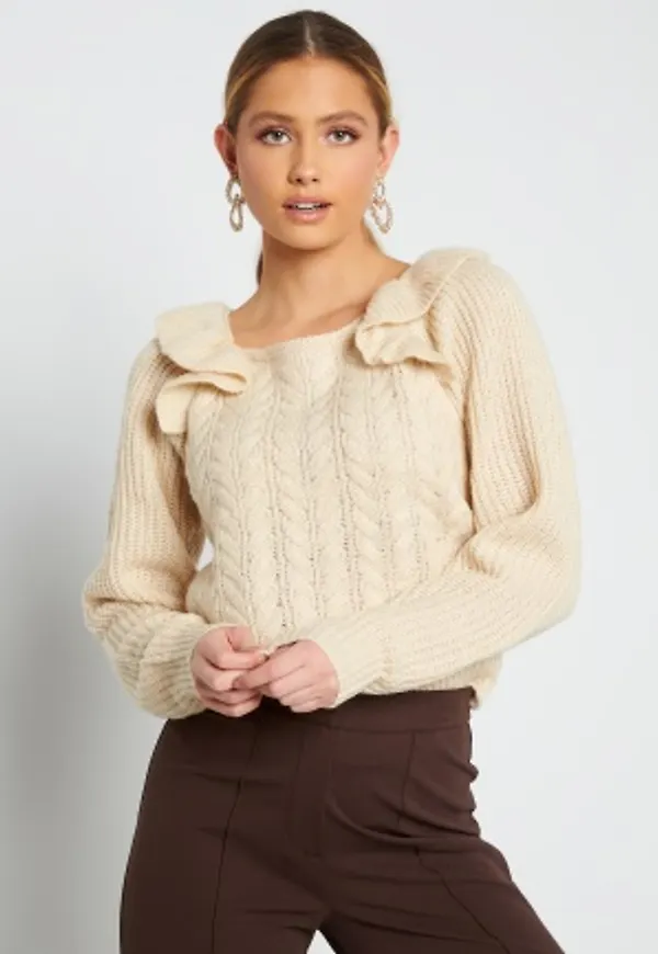 VILA Shy Detail L/S Knit Top Super Light Natural M