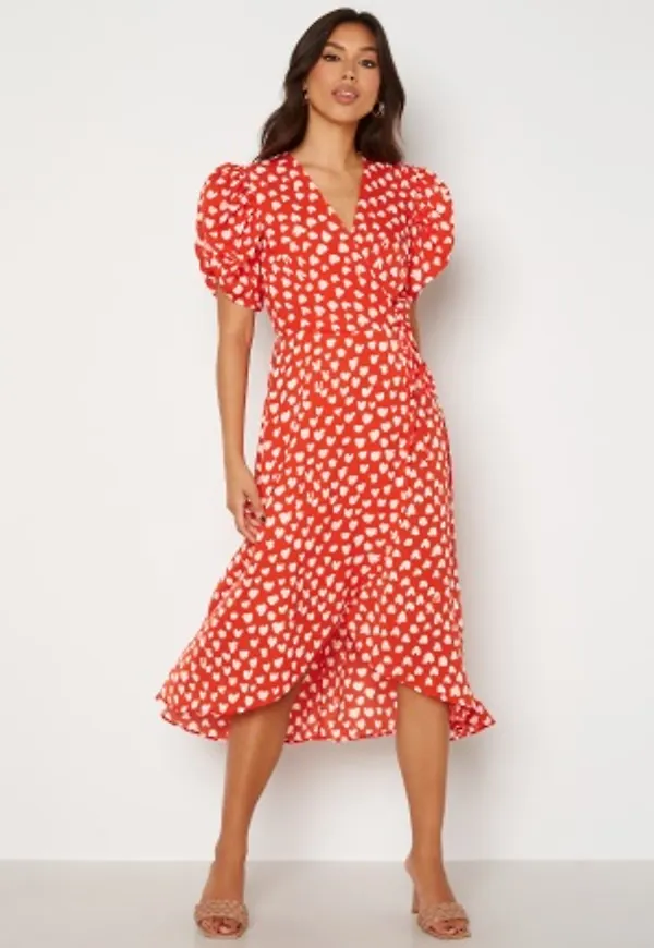 AX Paris Heart Print Midi Dress Red S (UK10)