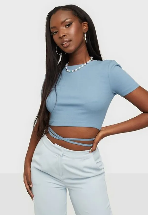 Only Onlliv Life Rib S/S String Top Jrs Crop tops Faded Denim