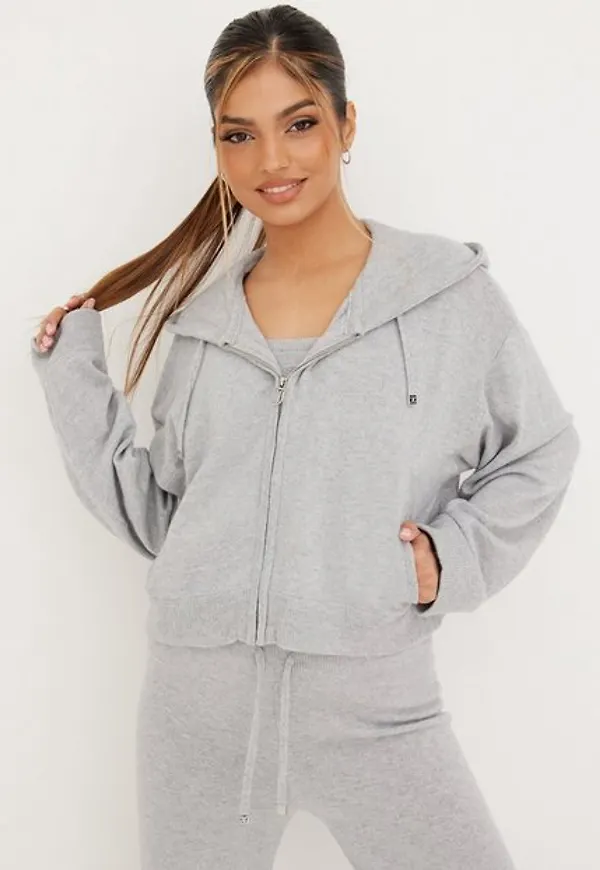 Juicy Couture Knitted Zip Through Hoodie Stickade tröjor Grey Melange