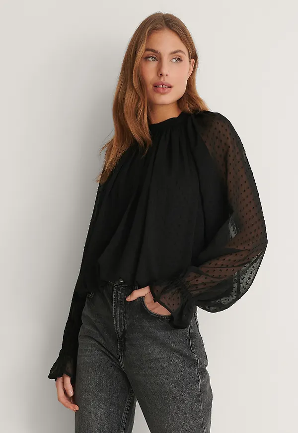 NA-KD Boho Voluminös Blus - Black