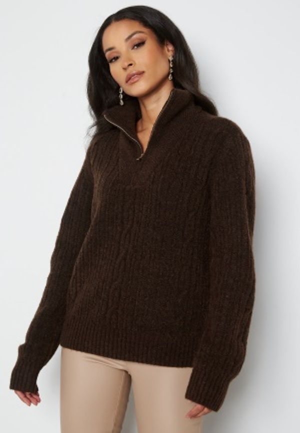 BUBBLEROOM Nadja knitted zip sweater Dark brown M