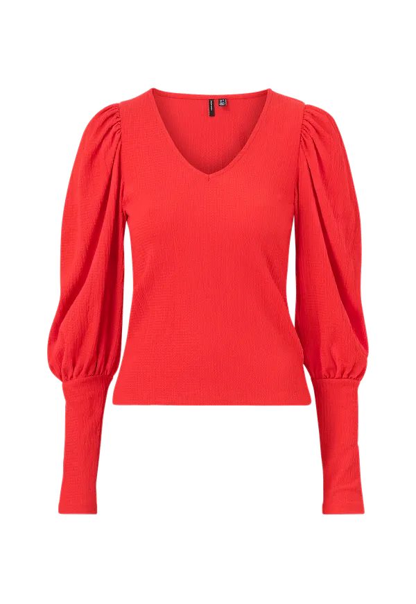 Vero Moda - Topp vmSie L/S V-neck Puff Top Exp - Röd