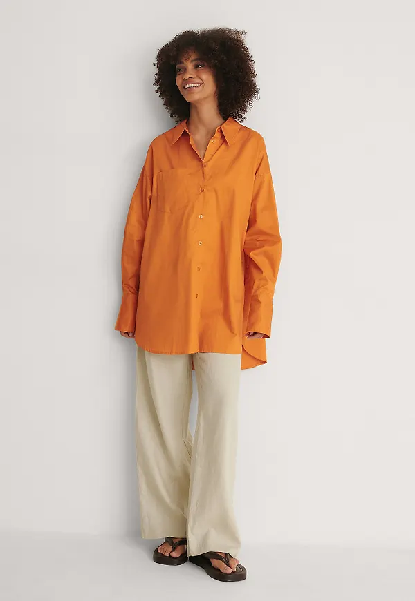 NA-KD Classic Oversize skjorta med ficka - Orange