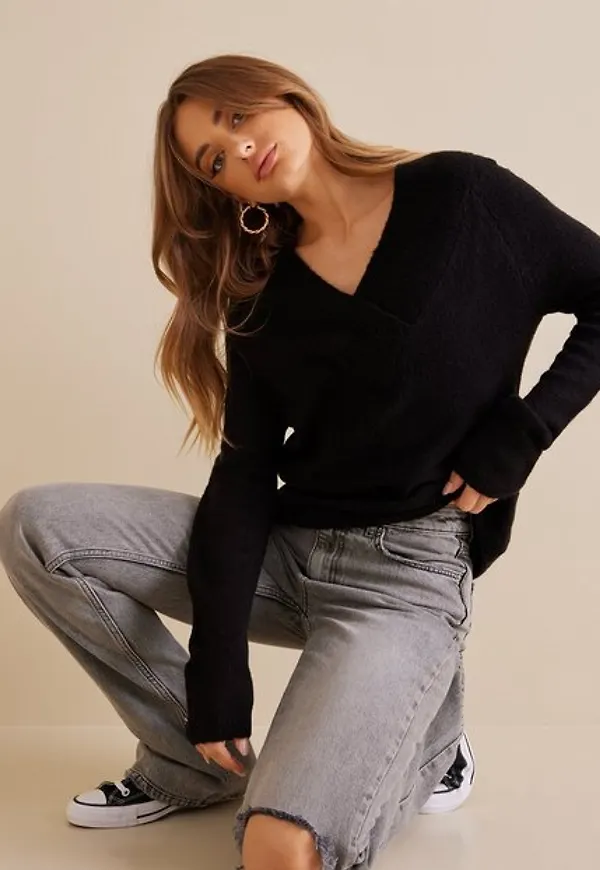 Vila Vimadelia V-Neck L/S Knit Top - Noo Stickade tröjor Black