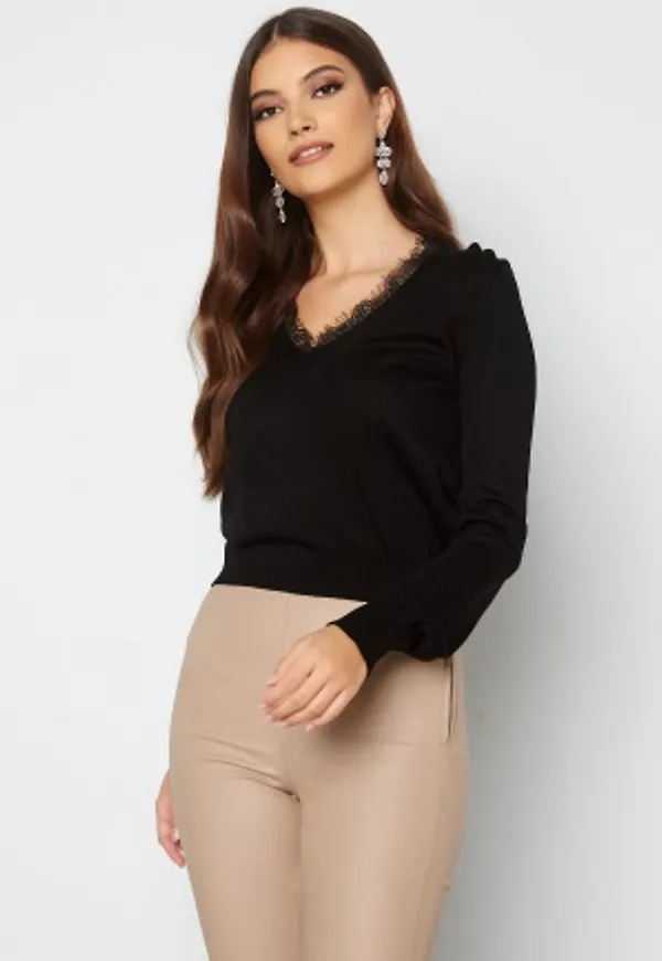 Trendyol V-Neck Lace Sweater Black L