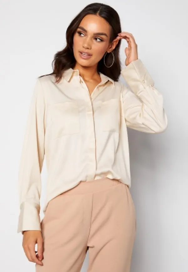 BUBBLEROOM Kelsey utility satin shirt Cream 34