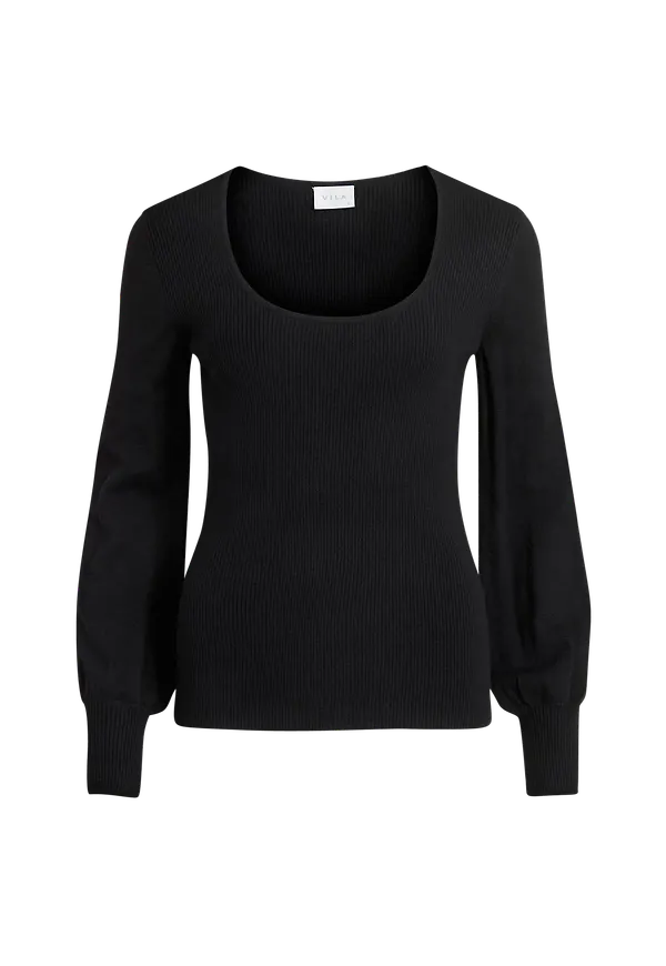 Vila - Tröja viBestina Open Neck L/S Knit Top - Svart