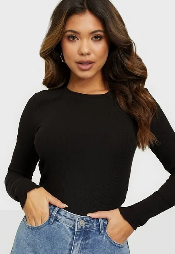 Selected Femme Slfanna Ls Crew Neck Tee s Noos Långärmade toppar Black