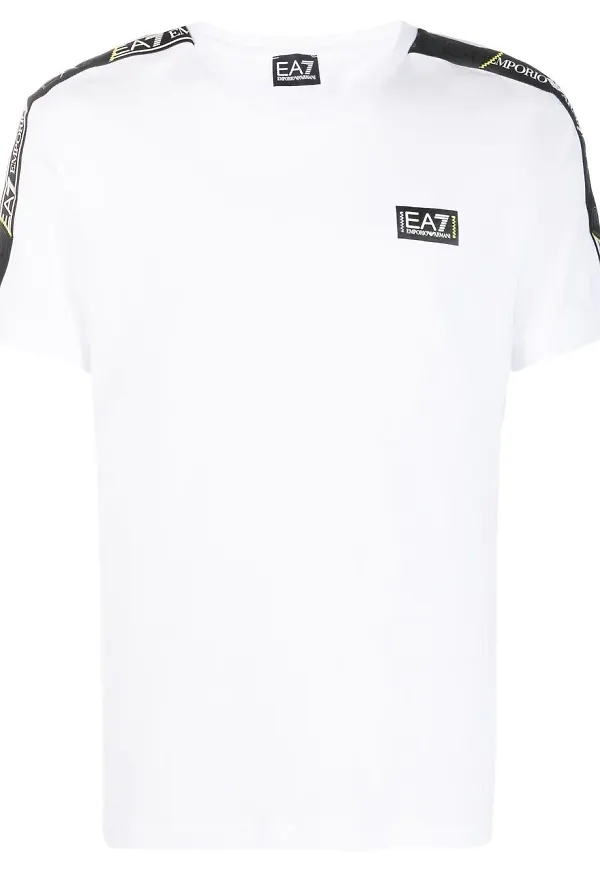 Ea7 Emporio Armani stripe-detail cotton T-shirt - Vit