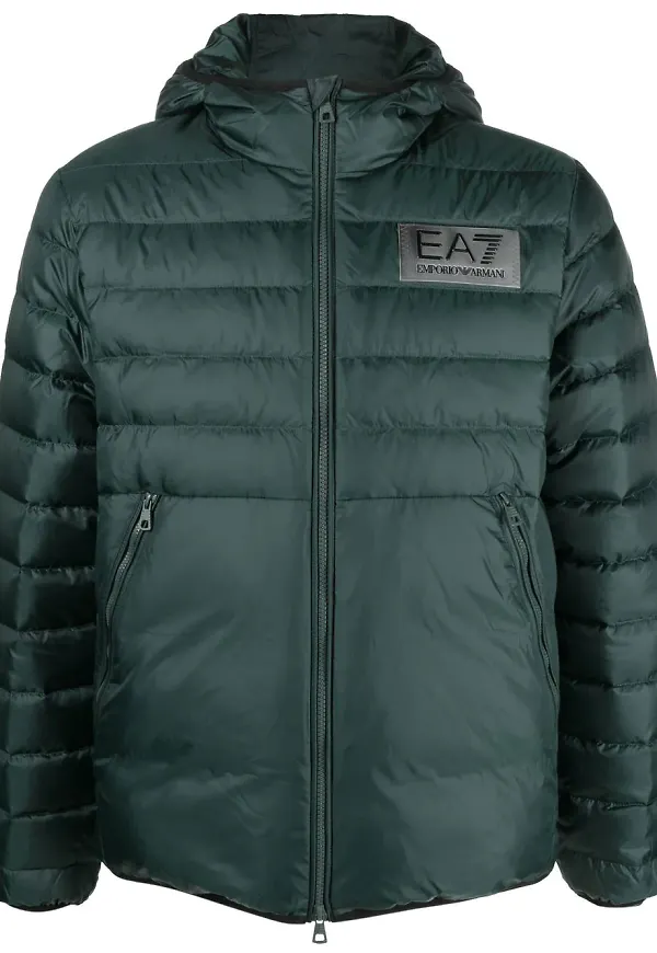 Ea7 Emporio Armani vadderad dunjacka med huva - Grön