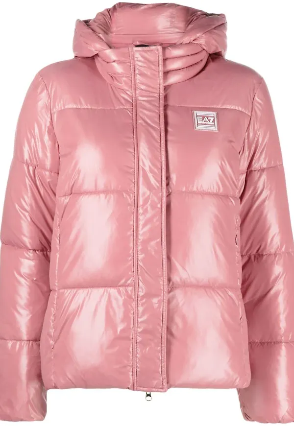 Ea7 Emporio Armani vadderad jacka med logotypmärke - Rosa