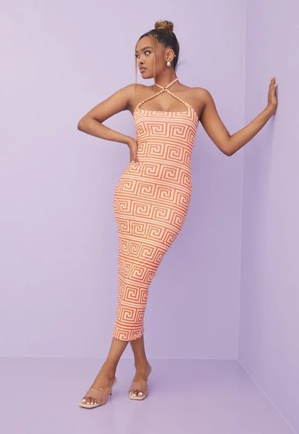 Public Desire Double Layer Printed Srappy Neck Midaxi Dress Fodralklänningar