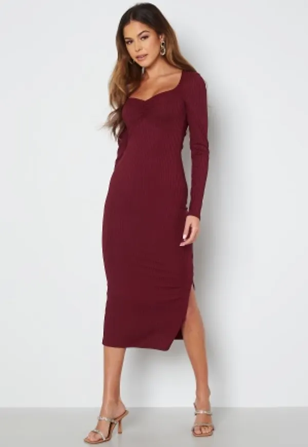 BUBBLEROOM Henly rib dress Wine-red L