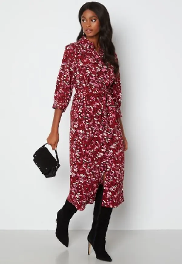 ONLY Nova Lux 3/4 Long Shirt Dress Red Dahilia XS