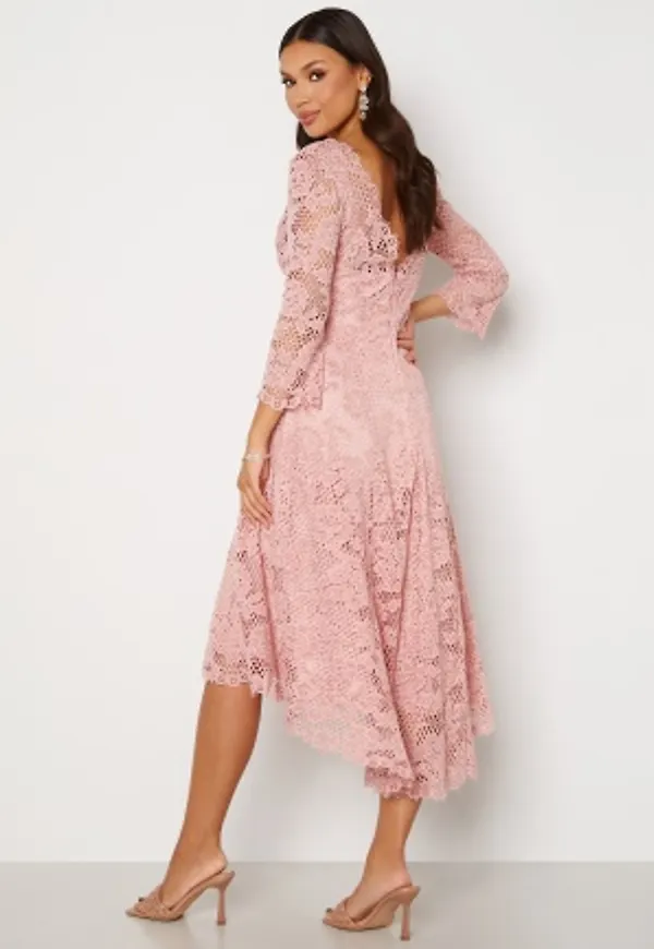 Goddiva Lace High Low Midi Dress Blush S (UK10)