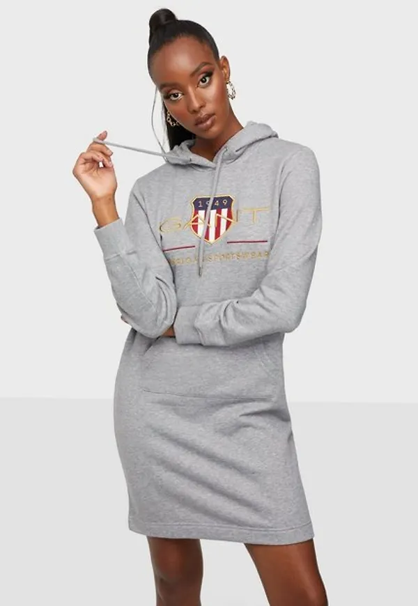 Gant Archive Shield Hoodie Dress Loose fit dresses Grey Melange
