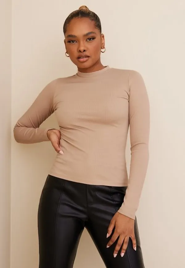 NLY Trend Soft Rib Top Långärmade toppar Nougat