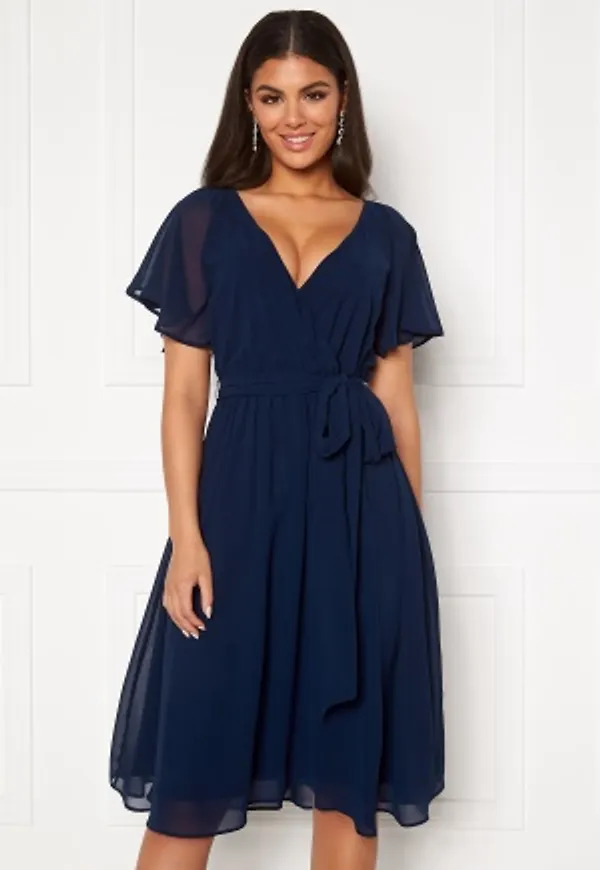 Goddiva Flutter Chiffon Midi Dress Dark blue XS (UK8)
