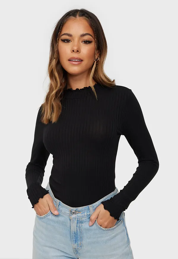 Jacqueline de Yong - Blusar & Skjortor - Black - Jdyfransiska L/S Highneck Top Jrs N - Blusar & Skjortor