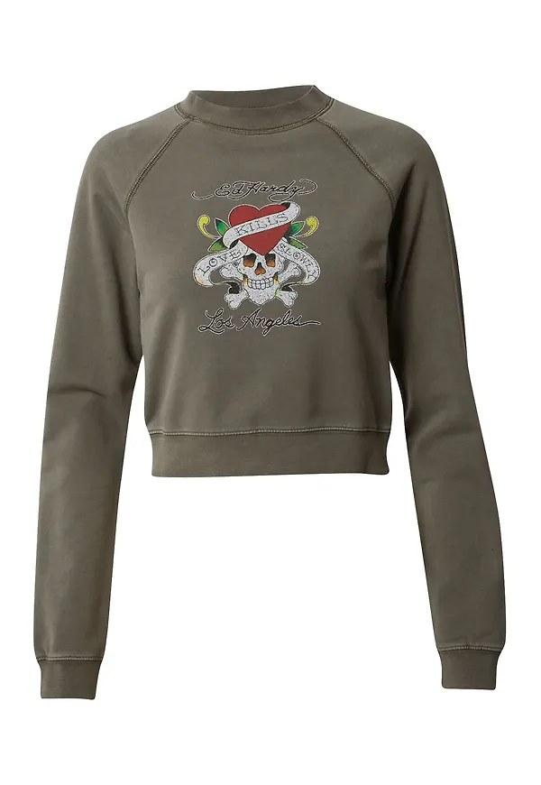 Ed Hardy Sweatshirt oliv / blodröd / svart / off-white