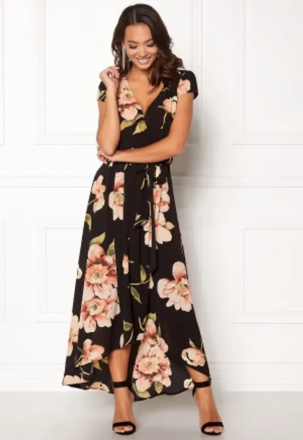 AX Paris Floral Cap Sleeve Maxi Dress Black XS (UK8)
