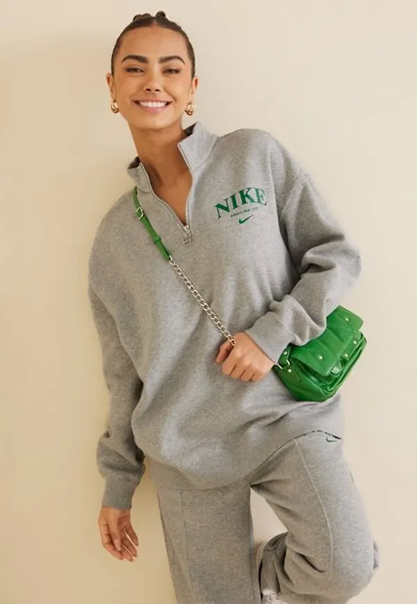 Nike W Nsw Essntl Flc Qz Gfx Sweatshirts Grey