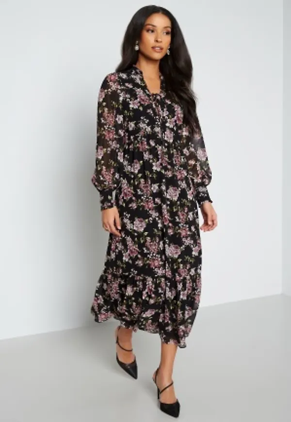 FOREVER NEW Avril Lace Up Midi Dress Antique Rose Floral 36