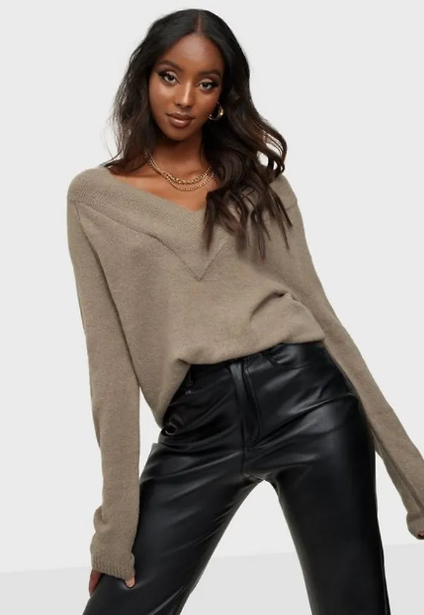 Vila Vimadelia V-Neck L/S Knit Top - Noo Stickade tröjor Fungi