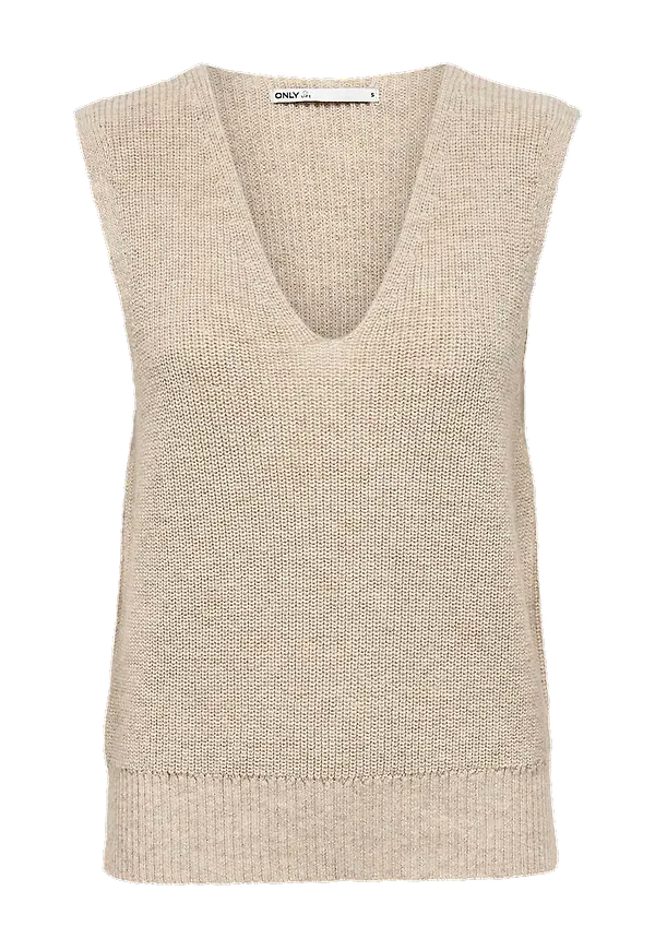 Only - Väst onlParis Life V-neck Vest Pullover - Beige