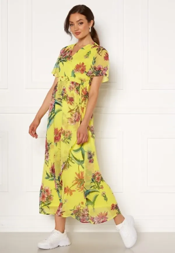VERO MODA Wonda S/S Wrap Maxi Dress Celandine AOP XS