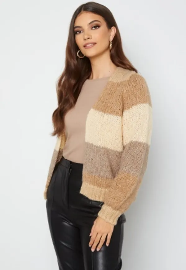 Pieces Fonda LS Wool Knit Cardigan Pebble Stripes L