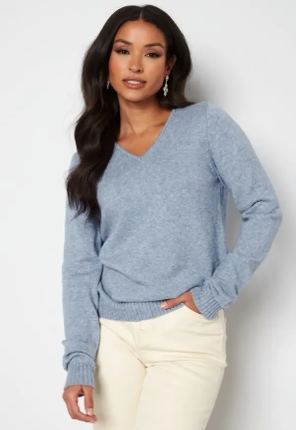 VILA Ril L/S V-neck Knit Top English Manor, Melan M