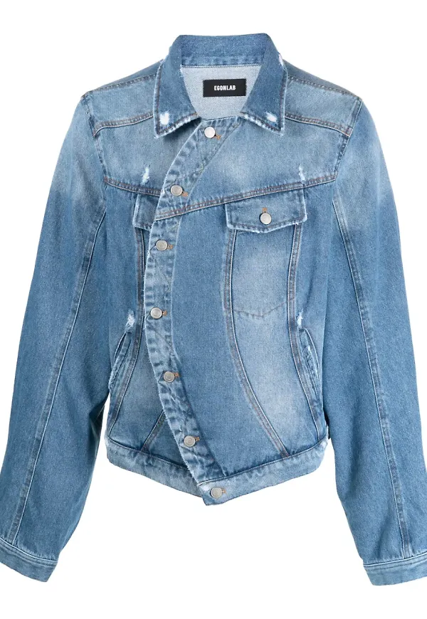 EGONlab. jeansjacka med sliten detalj - Blå