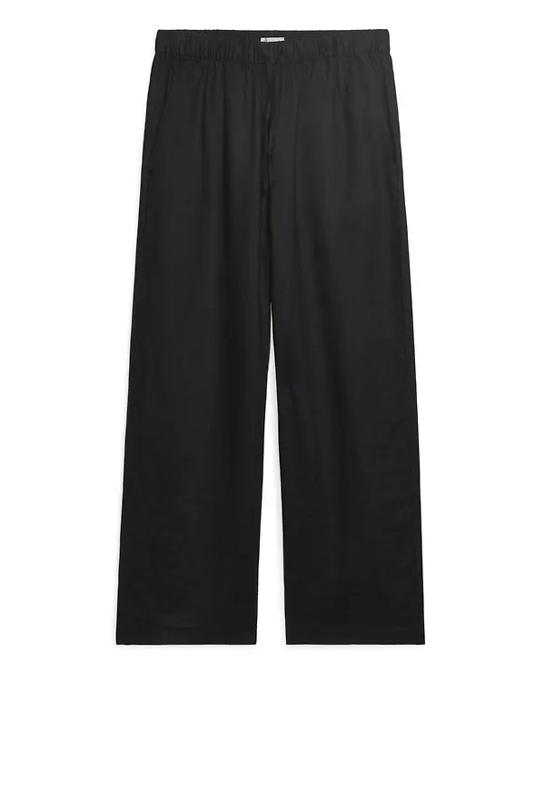 Elastic-Waist Linen Trousers - Black