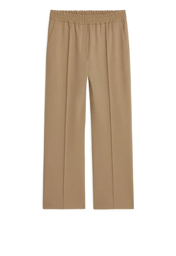 Elastic Waist Wool Trousers - Beige